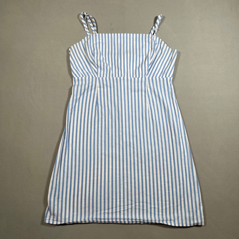 Kendall & Kylie Blue White Striped Mini Dress XS Square Neck Cotton Made in USA